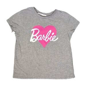 Urban Kids Barbie TShirt Short Sleeve Girls Medium 10 12 Gray Pink Heart